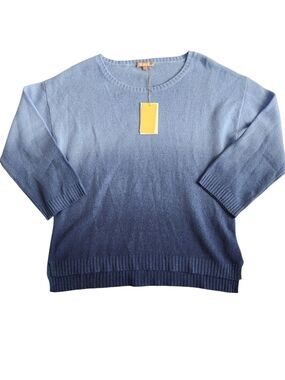 NWT Kier + J 100% Cashmere Sweater Women's XL Blue Ombre Comfort Knit Luxury
